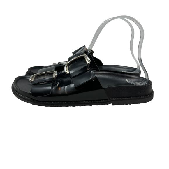 Zara Slide Sandals Buckles Double Strap Faux Leather Black Size 41 US 10 - Picture 9 of 14
